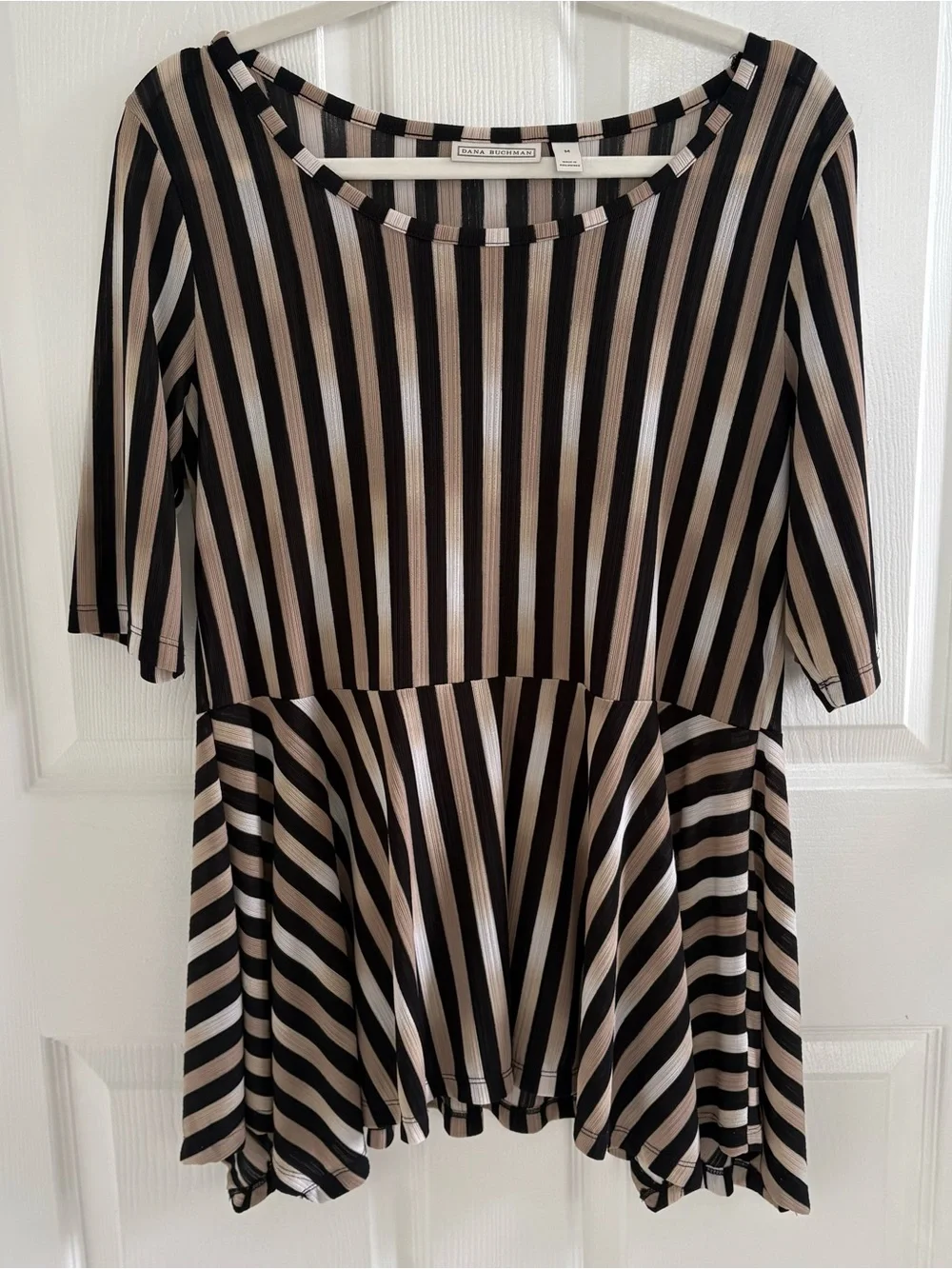 Dana Buchman Black and Cream Striped Peplum Tunic